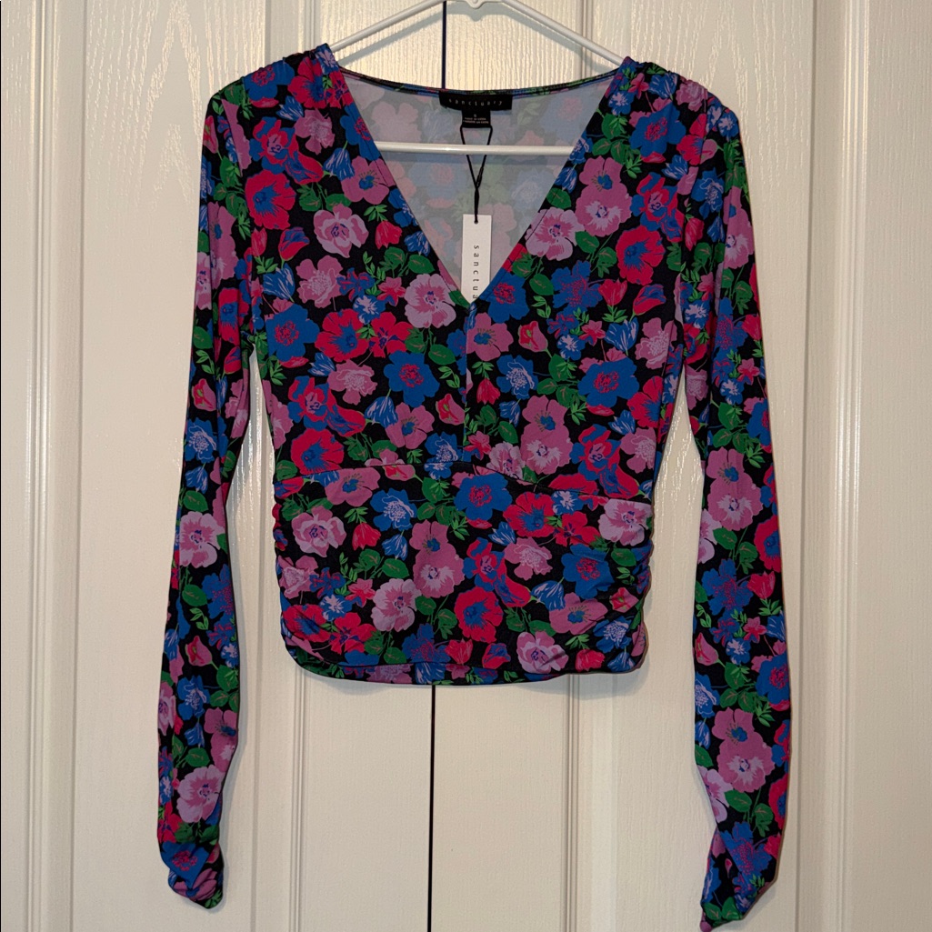 Sanctuary Eye Catcher Floral Print V Neck Long Sleeves Size Small New